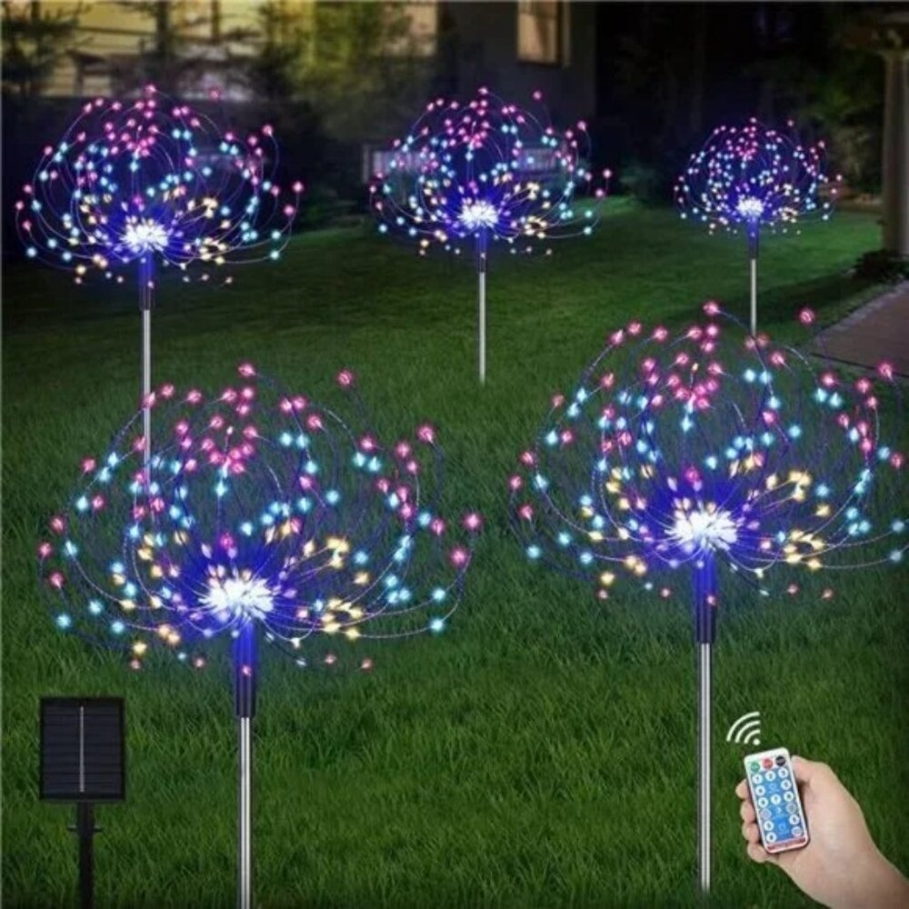 Fireworks Solar Lights Outdoor with Remote 5 Pack, Waterproof Solar Fireworks